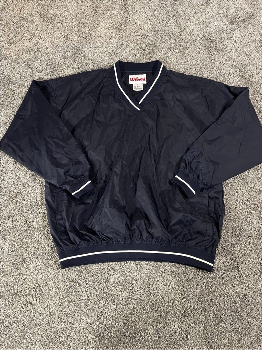 Vintage Wilson Men’s Navy Pullover Windbreaker Jacket Zip Pockets Size L Regular